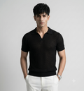 Black Weave Knit Polo by Emporeo