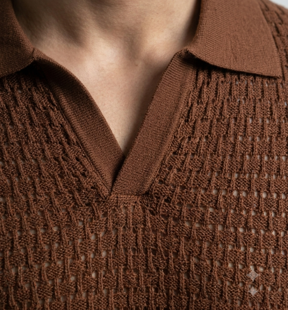 Dark Brown Weave Knit Polo by Emporeo