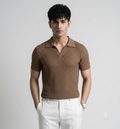 Brown Weave Knit Polo by Emporeo