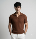 Dark Brown Weave Knit Polo by Emporeo