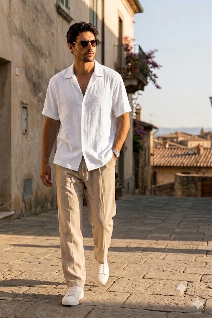 Men's White Linen Cuban Collar Shirt – Premium Resort & Beach Linen Shirt