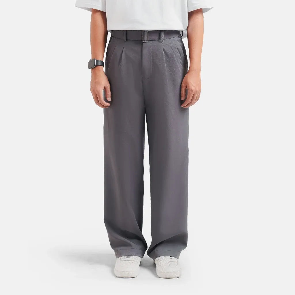 Grey Elite Belted Baggy Tailored Trouser by Emporeo
