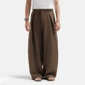 Brown Drape Pleated Baggy Tailored Trouser by Emporeo