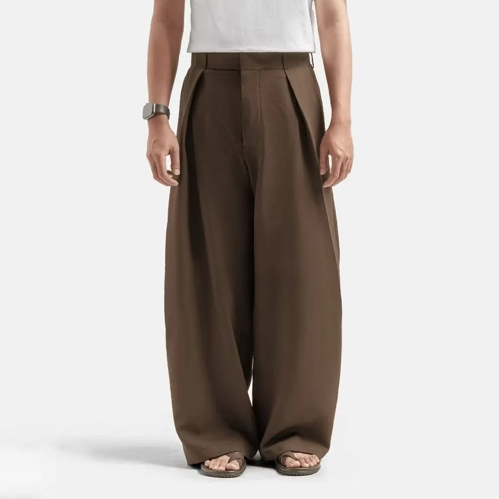 Brown Drape Pleated Baggy Tailored Trouser by Emporeo