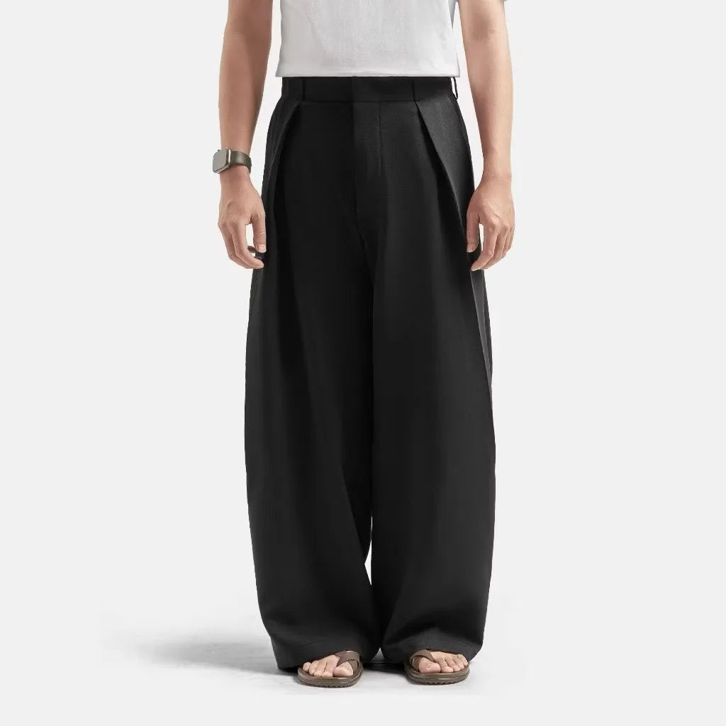 Black Drape Pleated Baggy Tailored Trouser by Emporeo