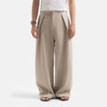 Beige Drape Pleated Baggy Tailored Trouser by Emporeo