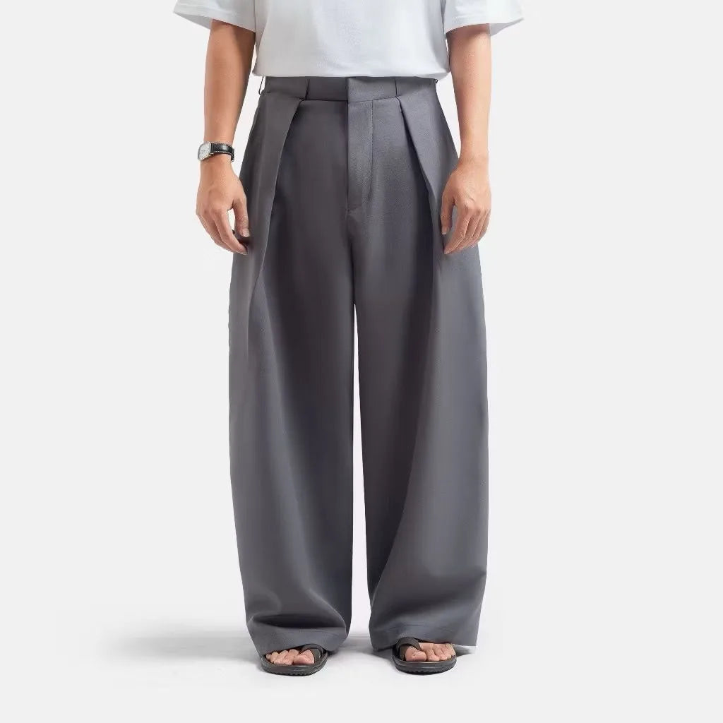 Grey Drape Pleated Baggy Tailored Trouser by Emporeo