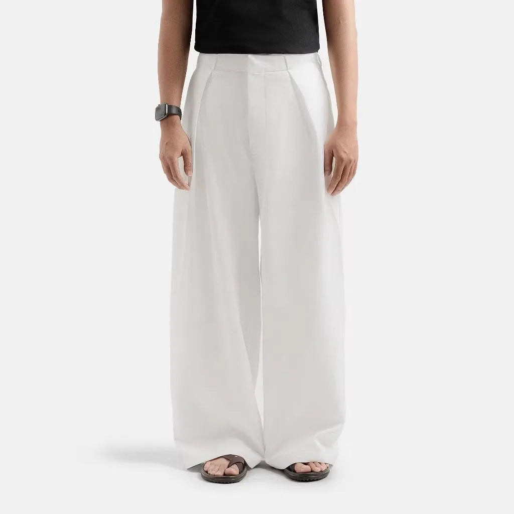 White Drape Pleated Baggy Tailored Trouser by Emporeo