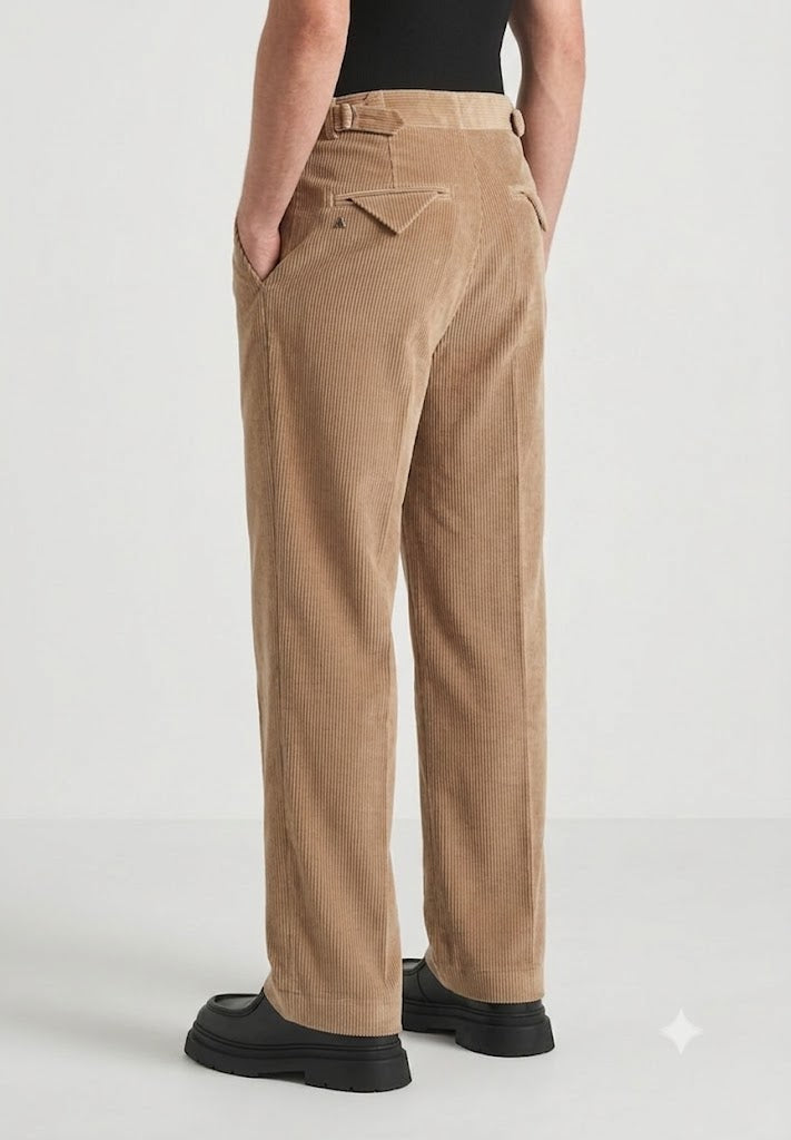 Brown Two Pleated Relaxed Fit Corduroy Trouser by Emporeo