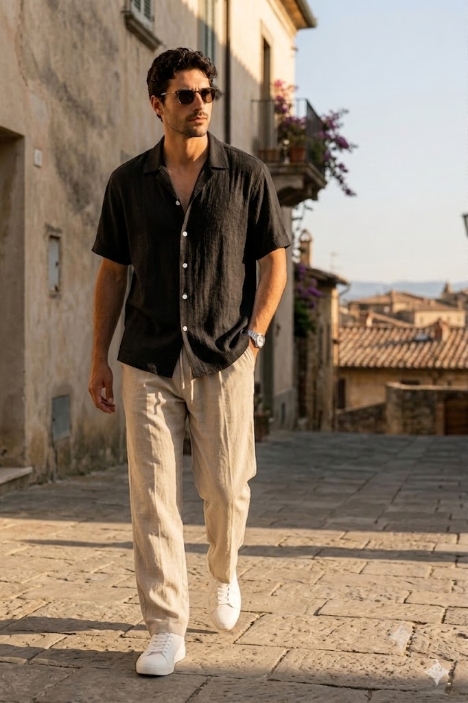 Men's Black Linen Cuban Collar Shirt – Premium Resort Fit Linen Shirt for Men