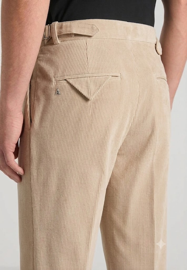 Beige Two Pleated Relaxed Fit Corduroy Trouser by Emporeo