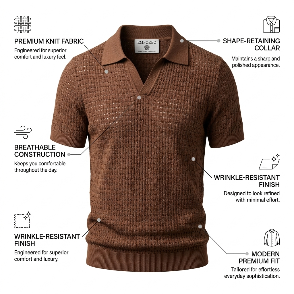 Dark Brown Weave Knit Polo by Emporeo