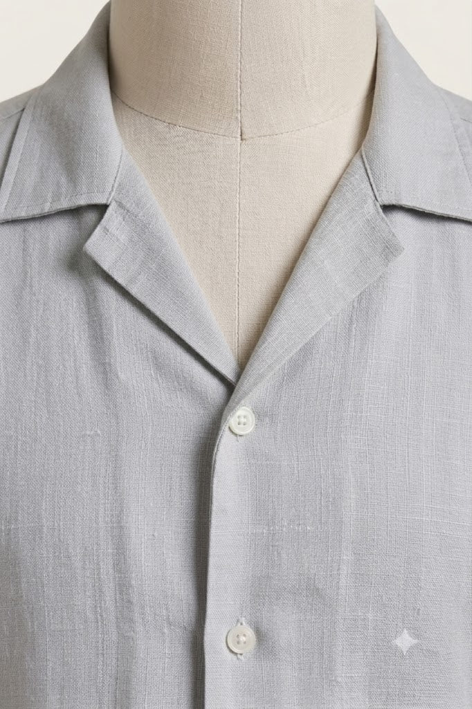 Men's Light Grey Linen Cuban Collar Shirt – Premium Resort Linen Shirt
