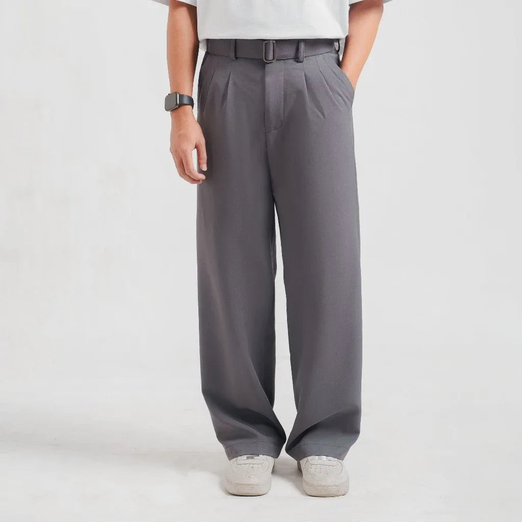 Grey Elite Belted Baggy Tailored Trouser by Emporeo