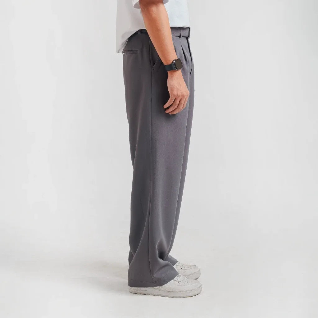 Grey Elite Belted Baggy Tailored Trouser by Emporeo