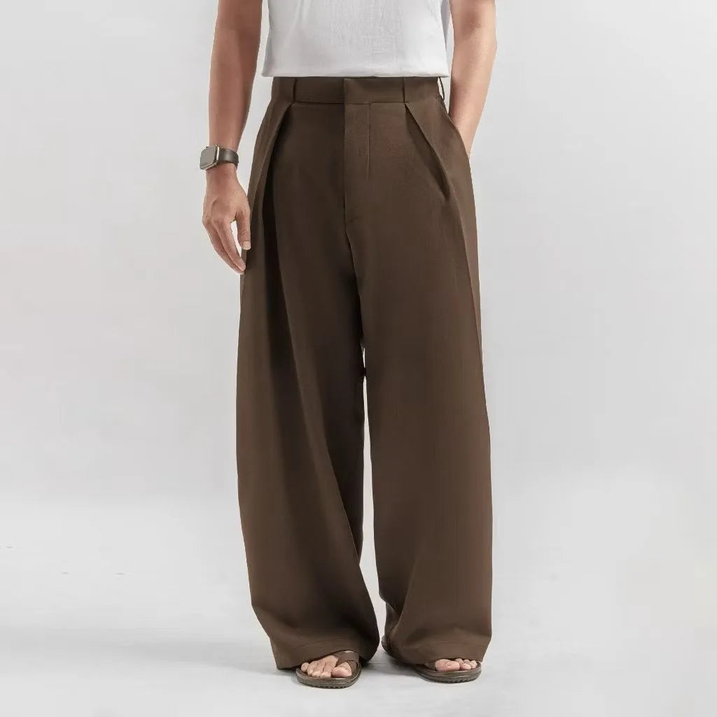 Brown Drape Pleated Baggy Tailored Trouser by Emporeo