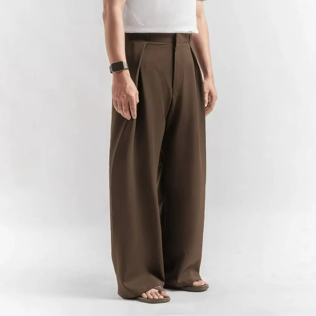 Brown Drape Pleated Baggy Tailored Trouser by Emporeo