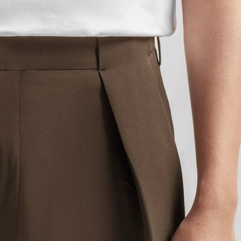 Brown Drape Pleated Baggy Tailored Trouser by Emporeo