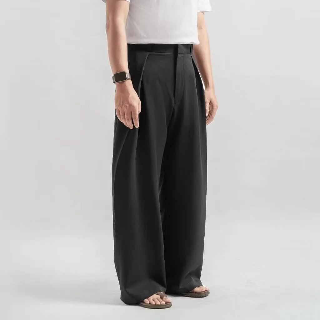 Black Drape Pleated Baggy Tailored Trouser by Emporeo