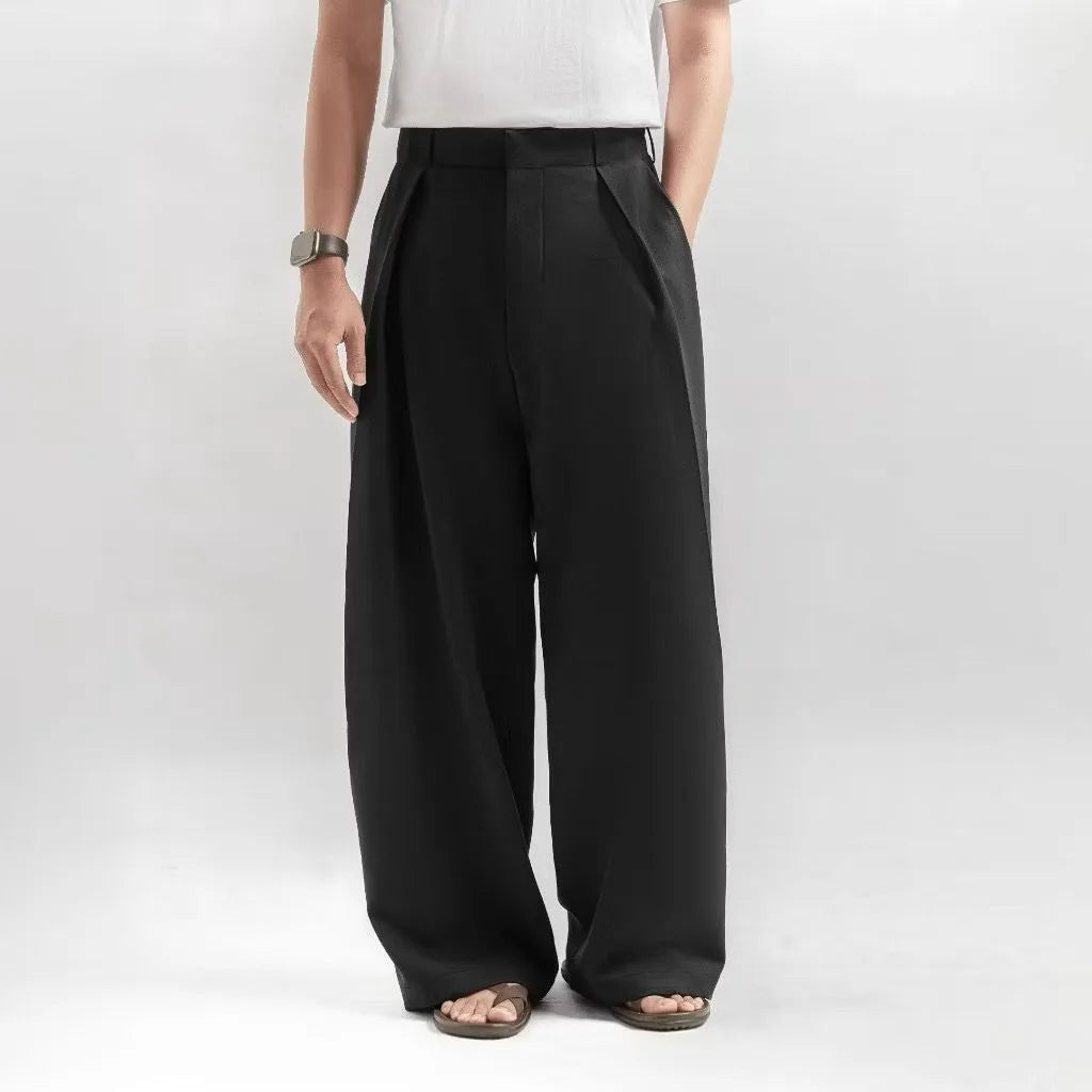 Black Drape Pleated Baggy Tailored Trouser by Emporeo