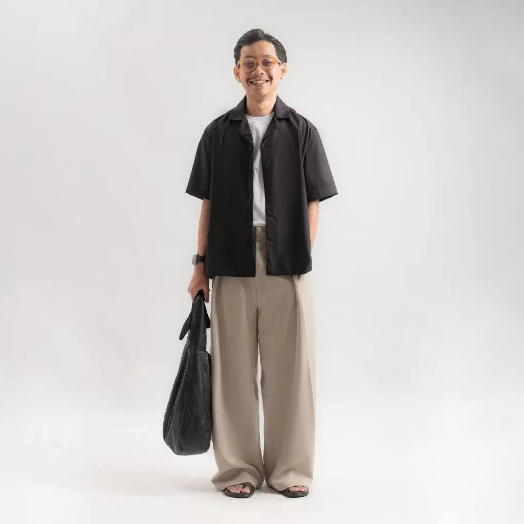 Beige Drape Pleated Baggy Tailored Trouser by Emporeo