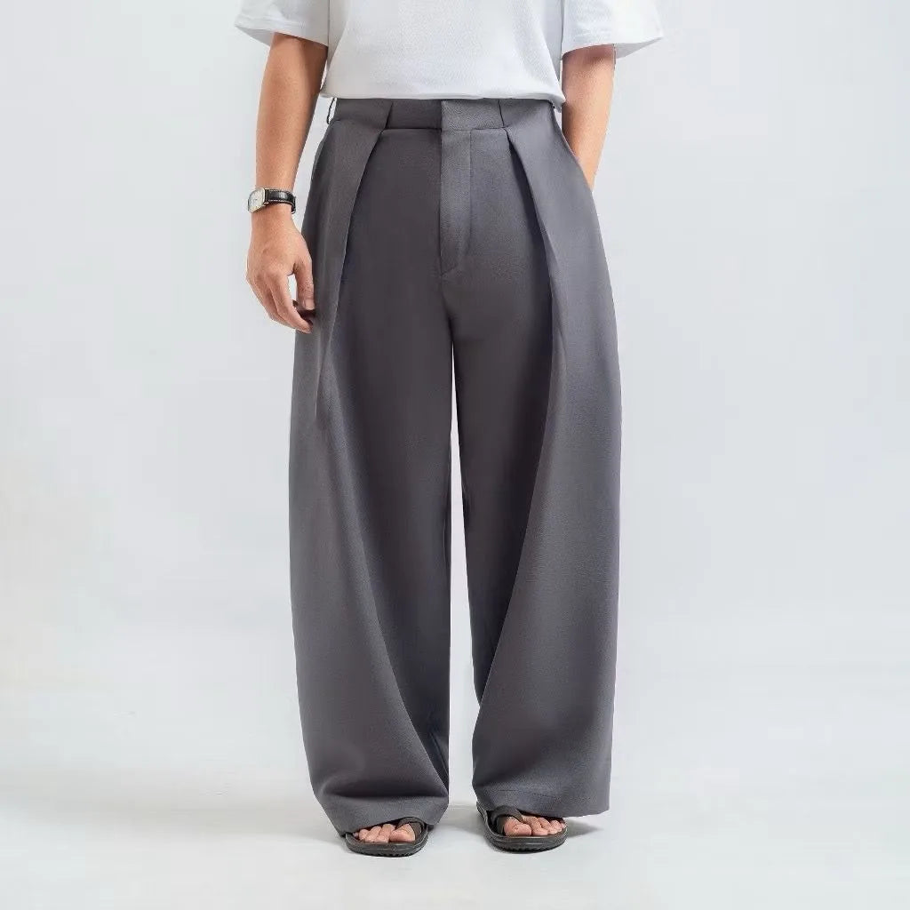 Grey Drape Pleated Baggy Tailored Trouser by Emporeo