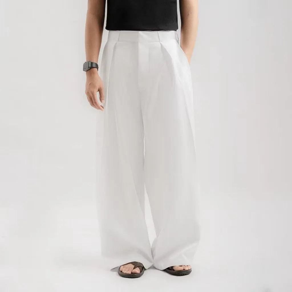 White Drape Pleated Baggy Tailored Trouser by Emporeo