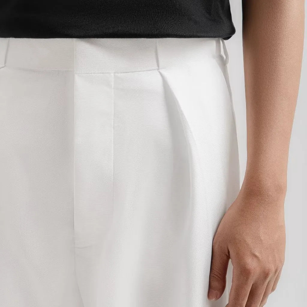 White Drape Pleated Baggy Tailored Trouser by Emporeo