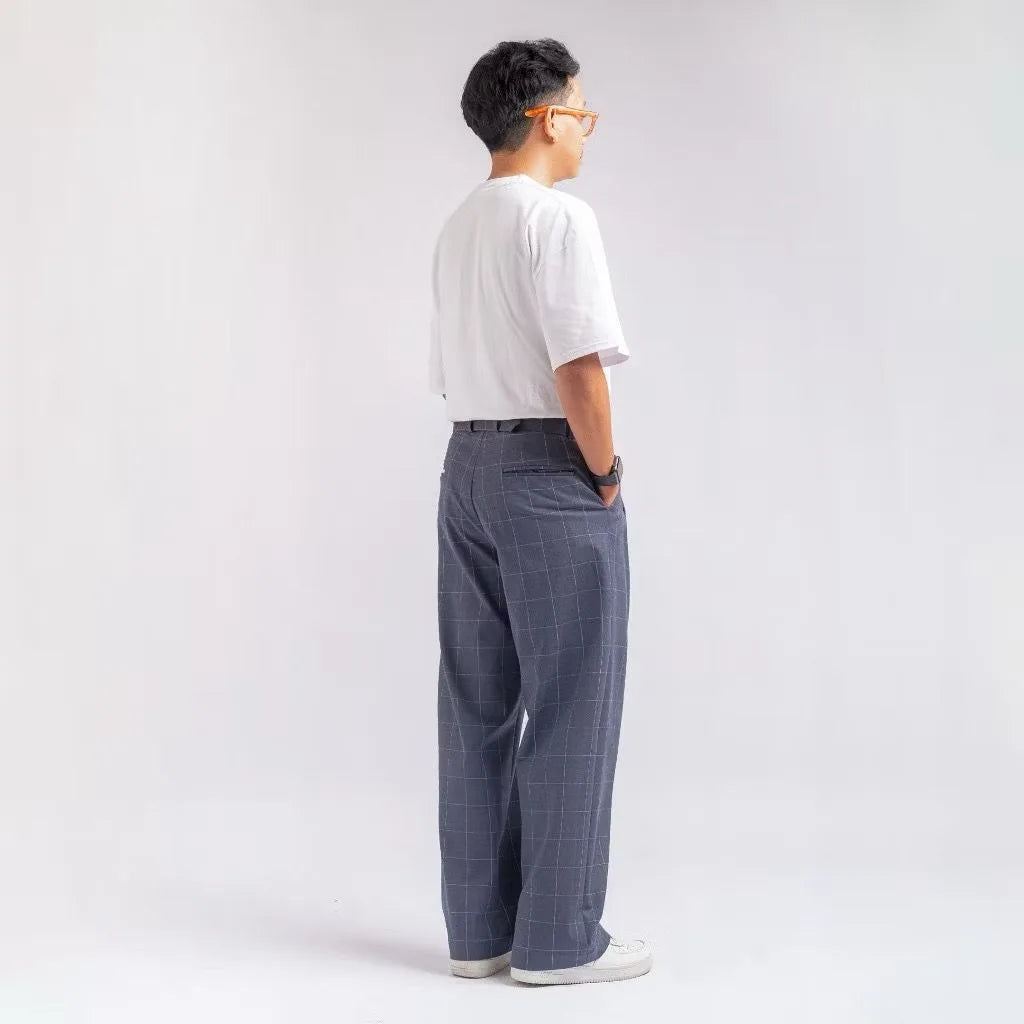 Grey Check Elite Belted Baggy Tailored Trouser by Emporeo