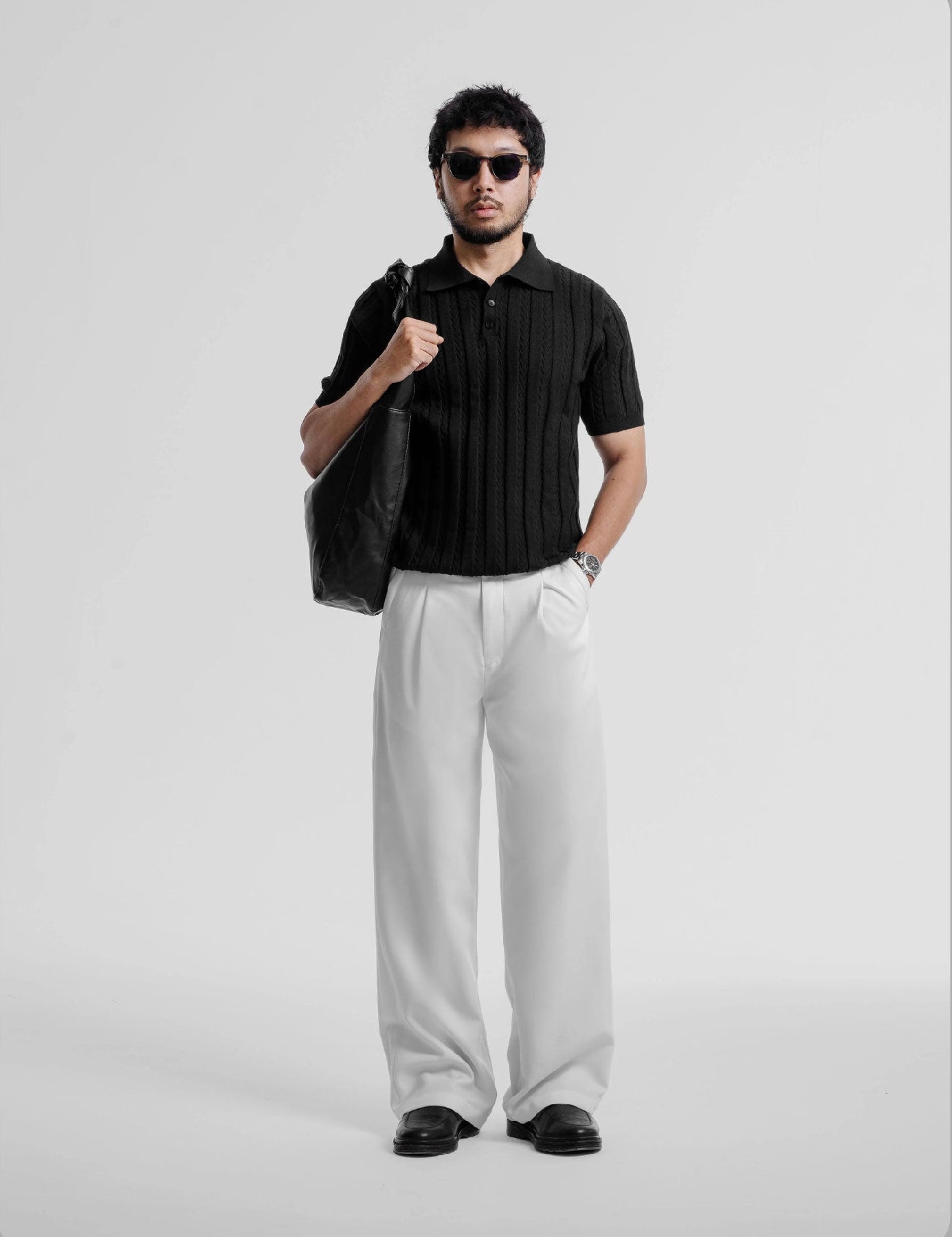 White Elite Belted Baggy Tailored Trouser by Emporeo