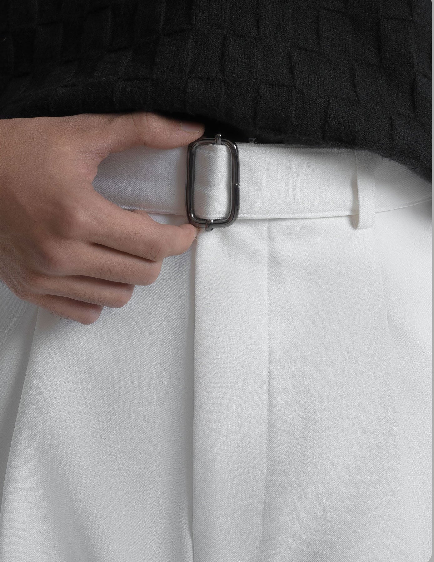 White Elite Belted Baggy Tailored Trouser by Emporeo