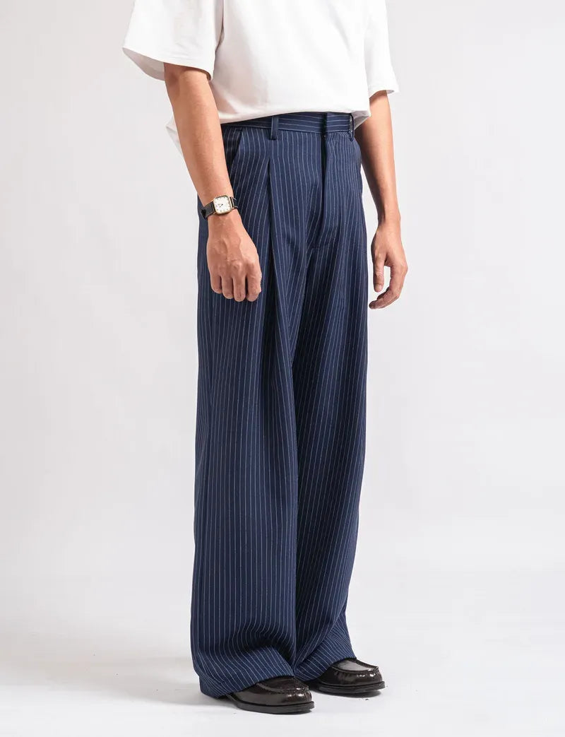 Navy Stripe Classic Baggy Tailored Trouser by Emporeo