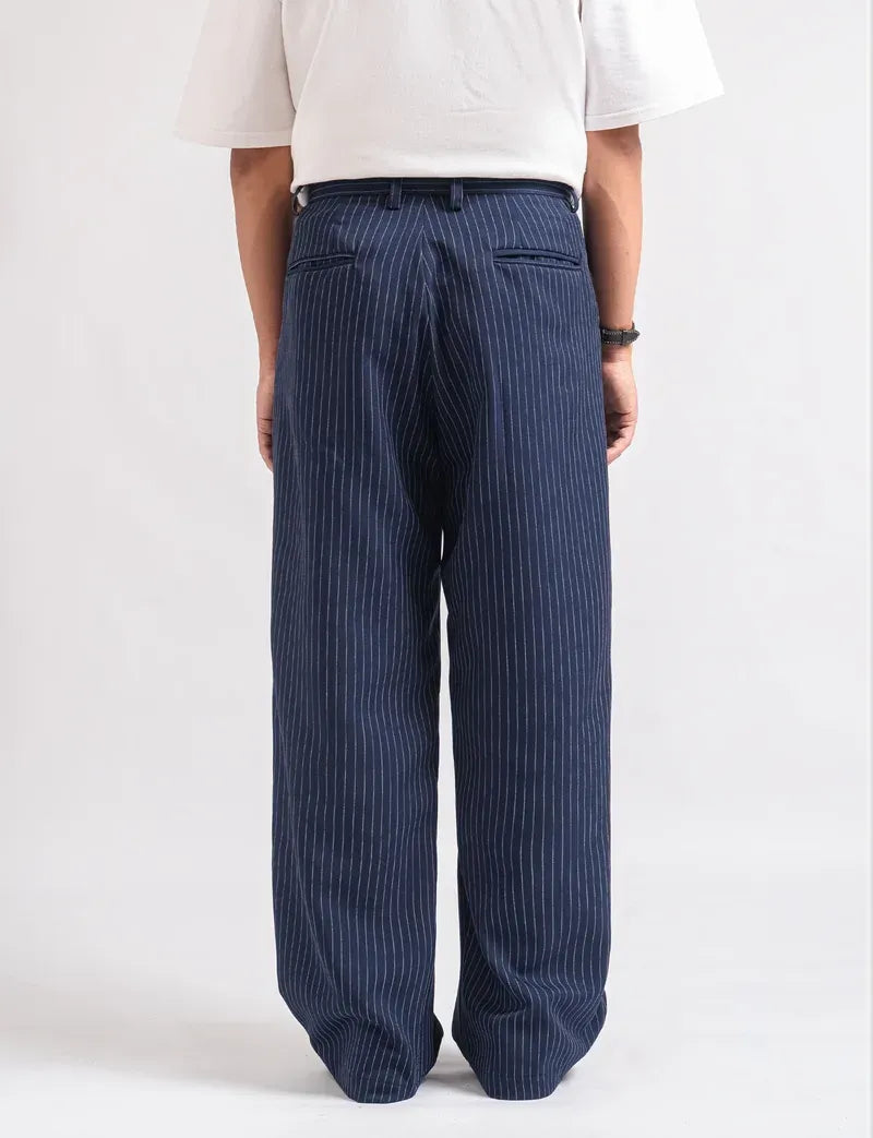 Navy Stripe Classic Baggy Tailored Trouser by Emporeo