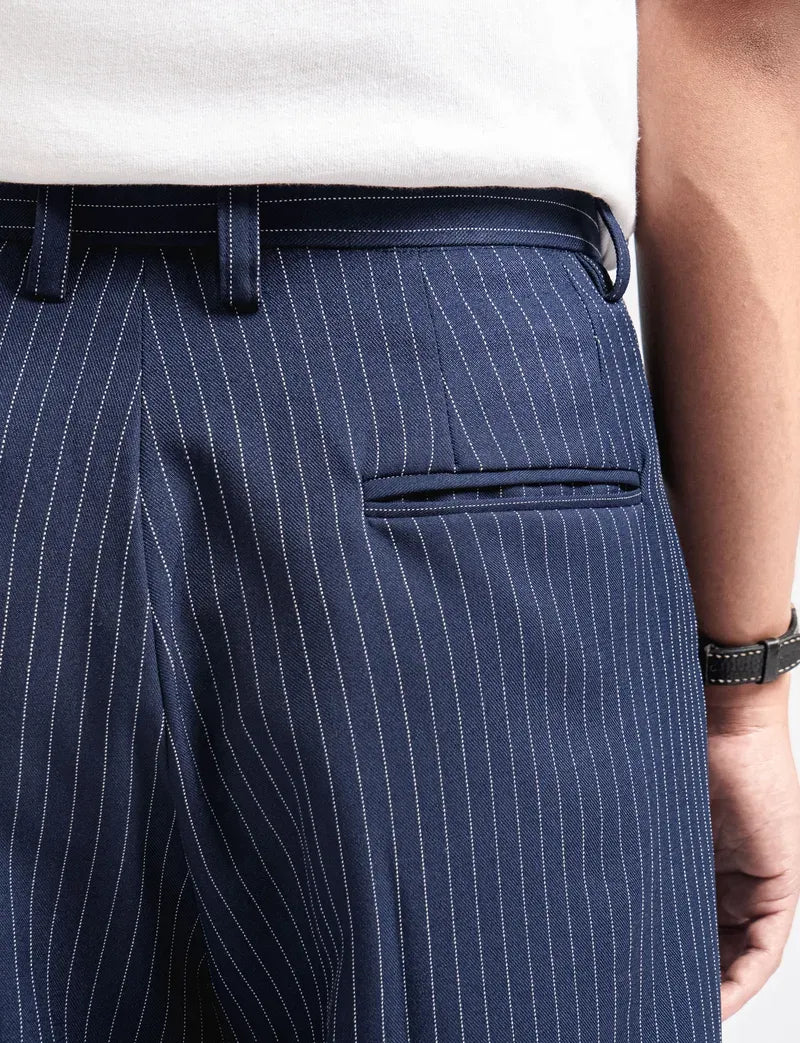 Navy Stripe Classic Baggy Tailored Trouser by Emporeo