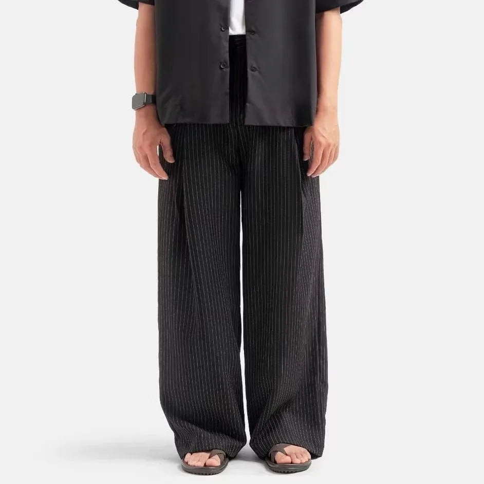 Black Stripe Classic Baggy Tailored Trouser by Emporeo