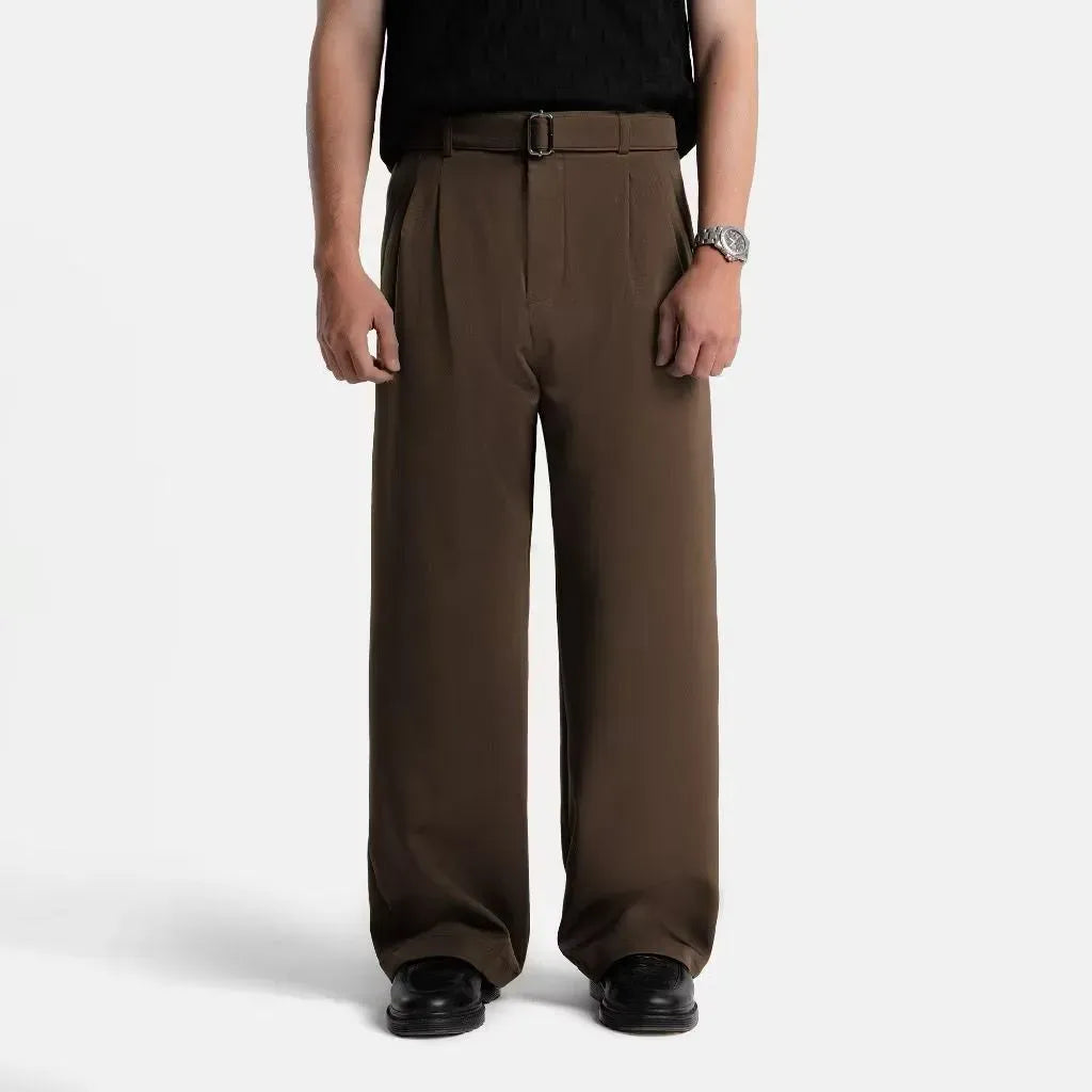 Brown Elite Belted Baggy Tailored Trouser by Emporeo