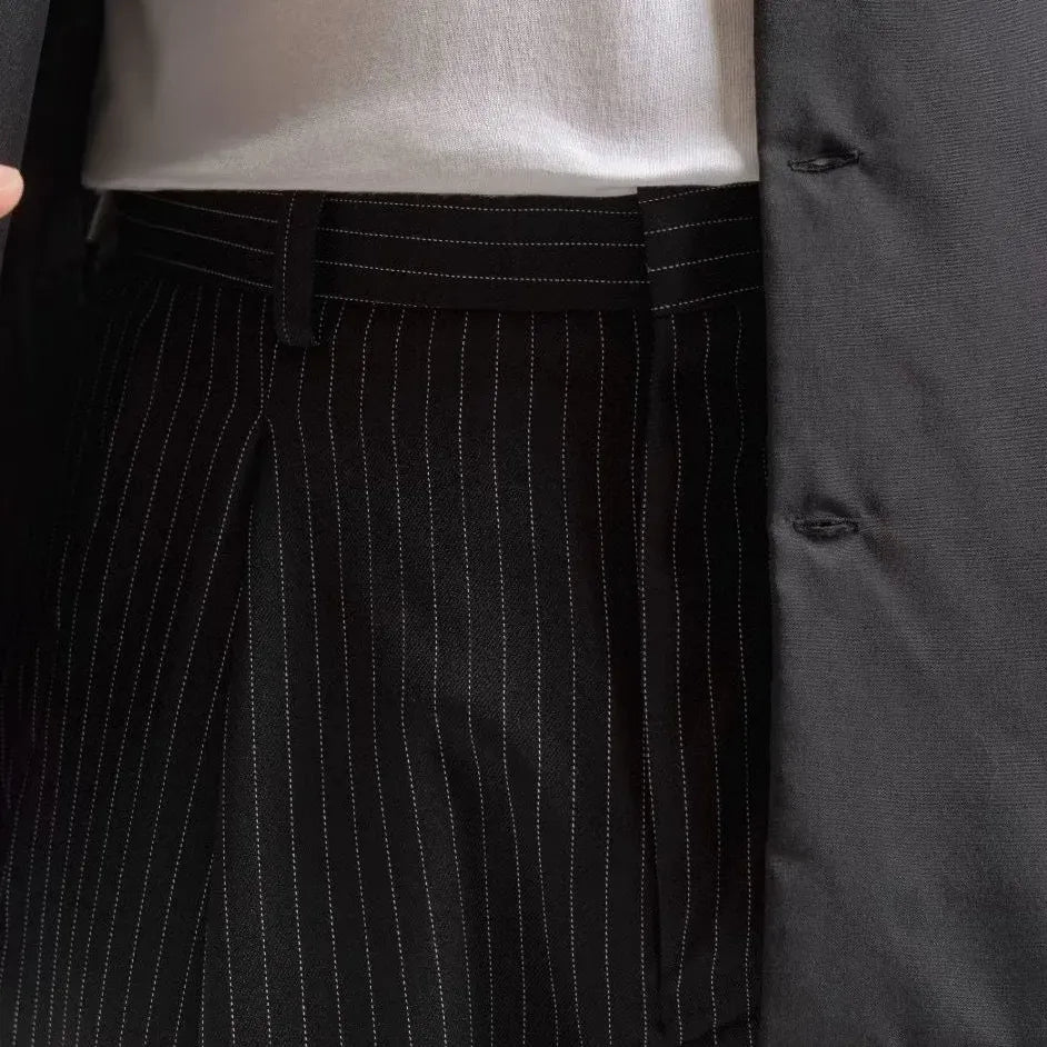 Black Stripe Classic Baggy Tailored Trouser by Emporeo