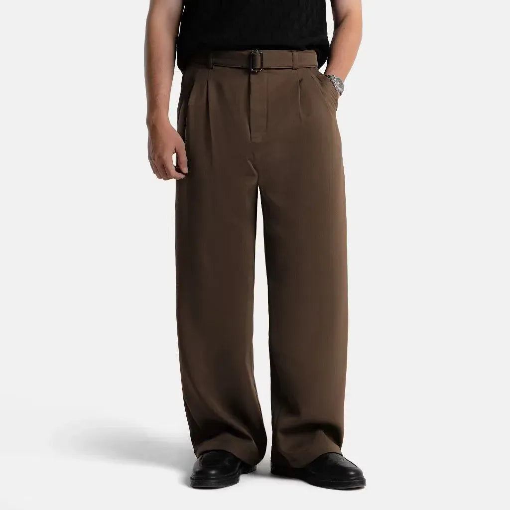 Brown Elite Belted Baggy Tailored Trouser by Emporeo