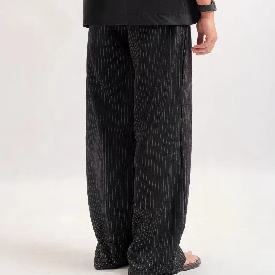 Black Stripe Classic Baggy Tailored Trouser by Emporeo