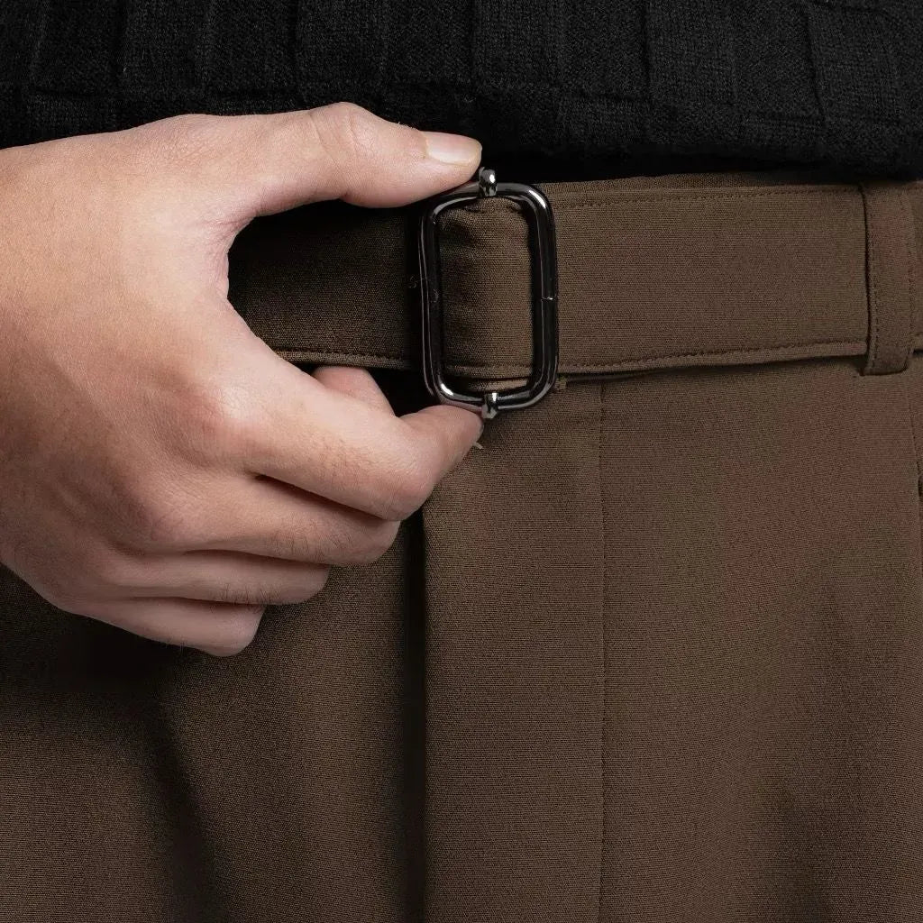 Brown Elite Belted Baggy Tailored Trouser by Emporeo