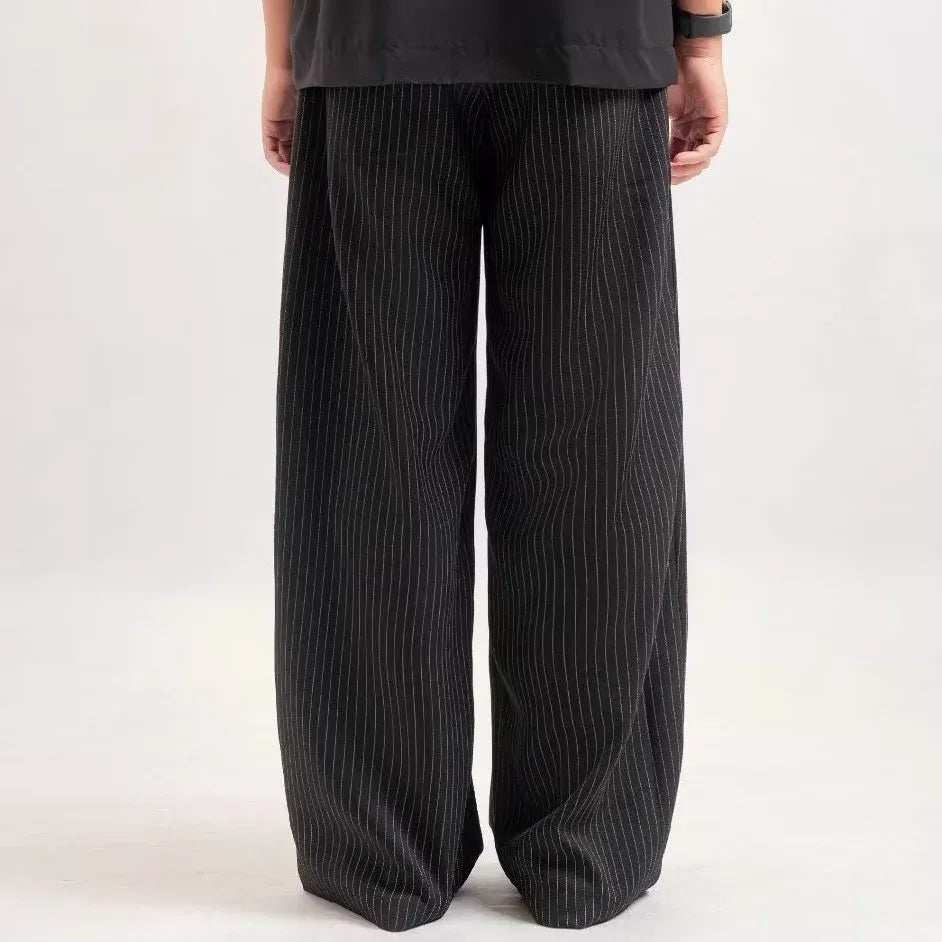 Black Stripe Classic Baggy Tailored Trouser by Emporeo