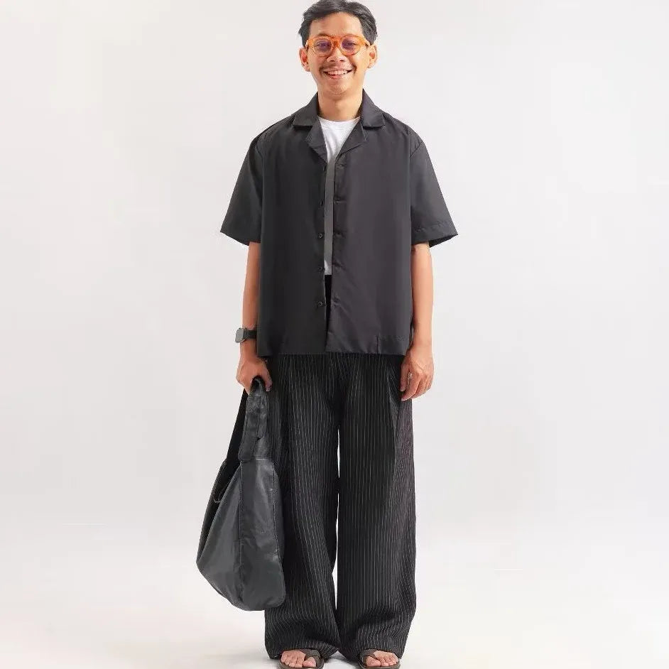 Black Stripe Classic Baggy Tailored Trouser by Emporeo