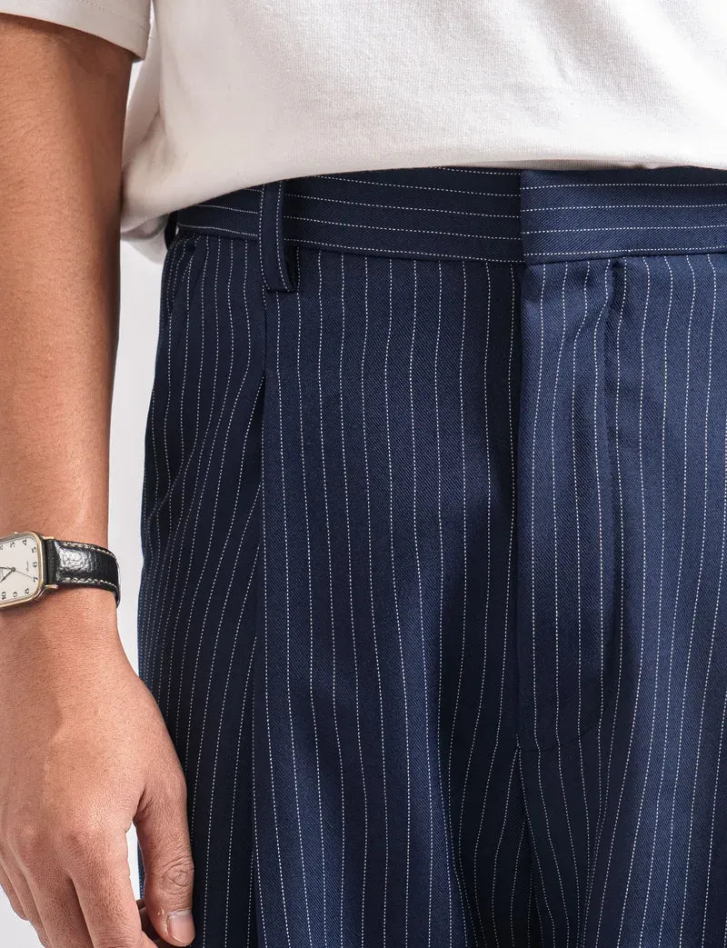Navy Stripe Classic Baggy Tailored Trouser by Emporeo