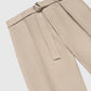 Beige Relaxed Fit Belted Tailored Trousers By Emporeo
