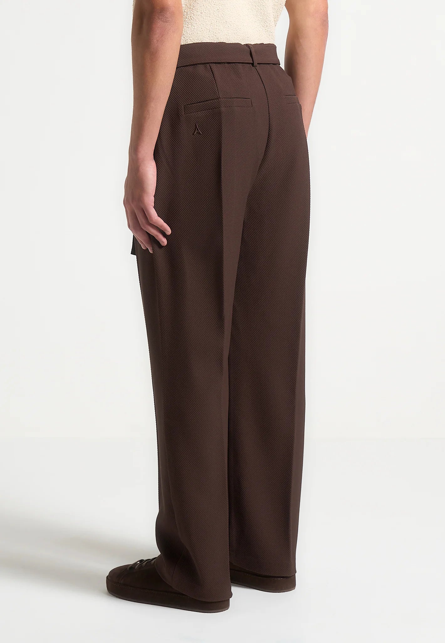 Brown Relaxed Fit Belted Tailored Trousers By Emporeo
