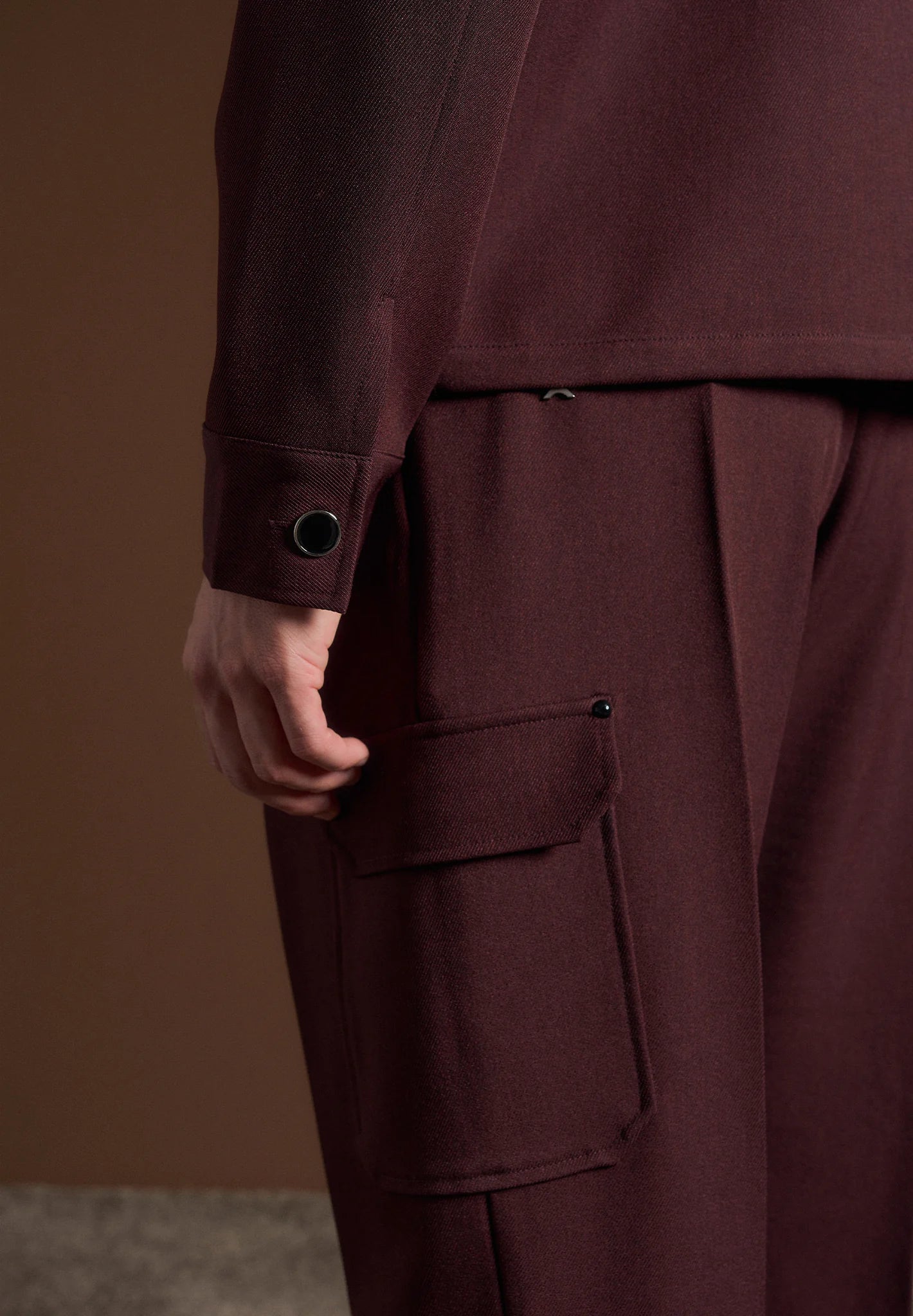 Wine Relaxed Fit Twill Pocket Trouser By Emporeo